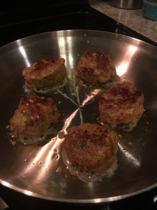 Asian Turkey Meatballs searing in sesame oil.